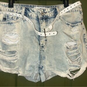 Distressed Light Blue Denim Shorts
